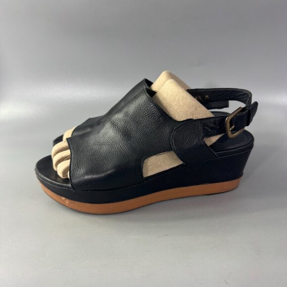 Stuart Weitzman Women's Black Slingback Leather Platform Wedge Sandals, Size 6.5 - Picture 5 of 12